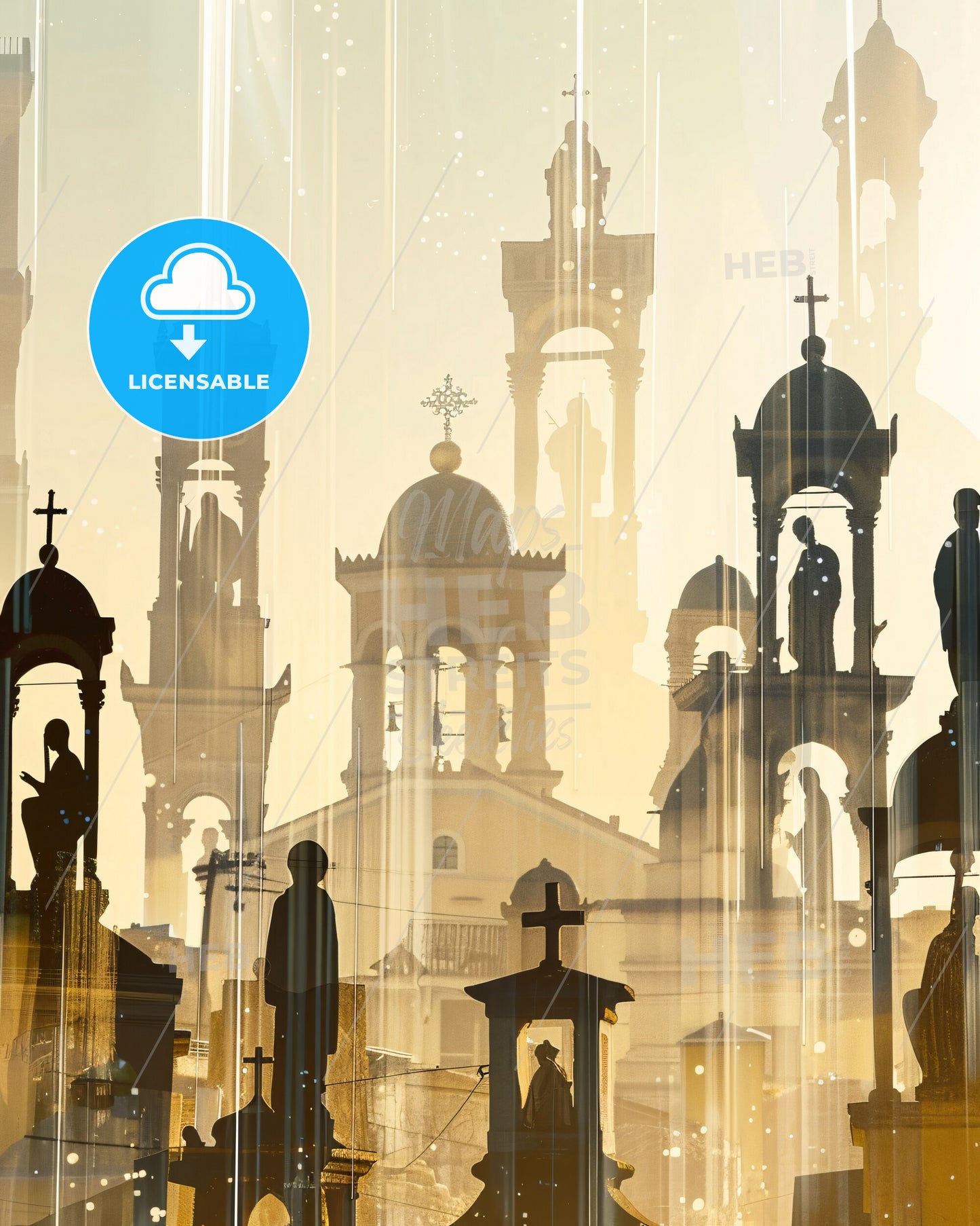 Keratsini City Skyline Double Exposure Art Poster - A group of people standing in front of a building