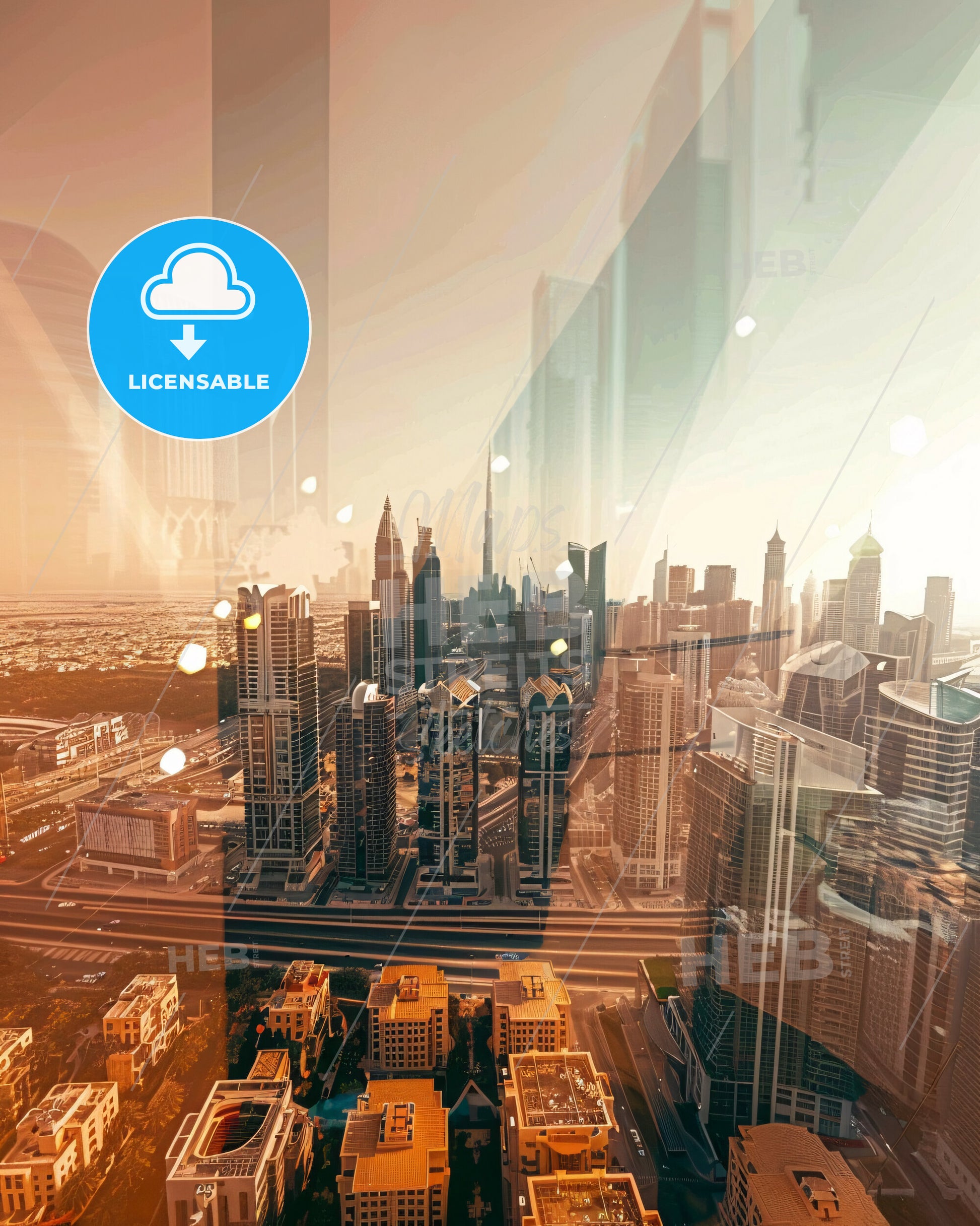 Khalifah A City Skyline Art with Local Architecture Icons - A city with many tall buildings