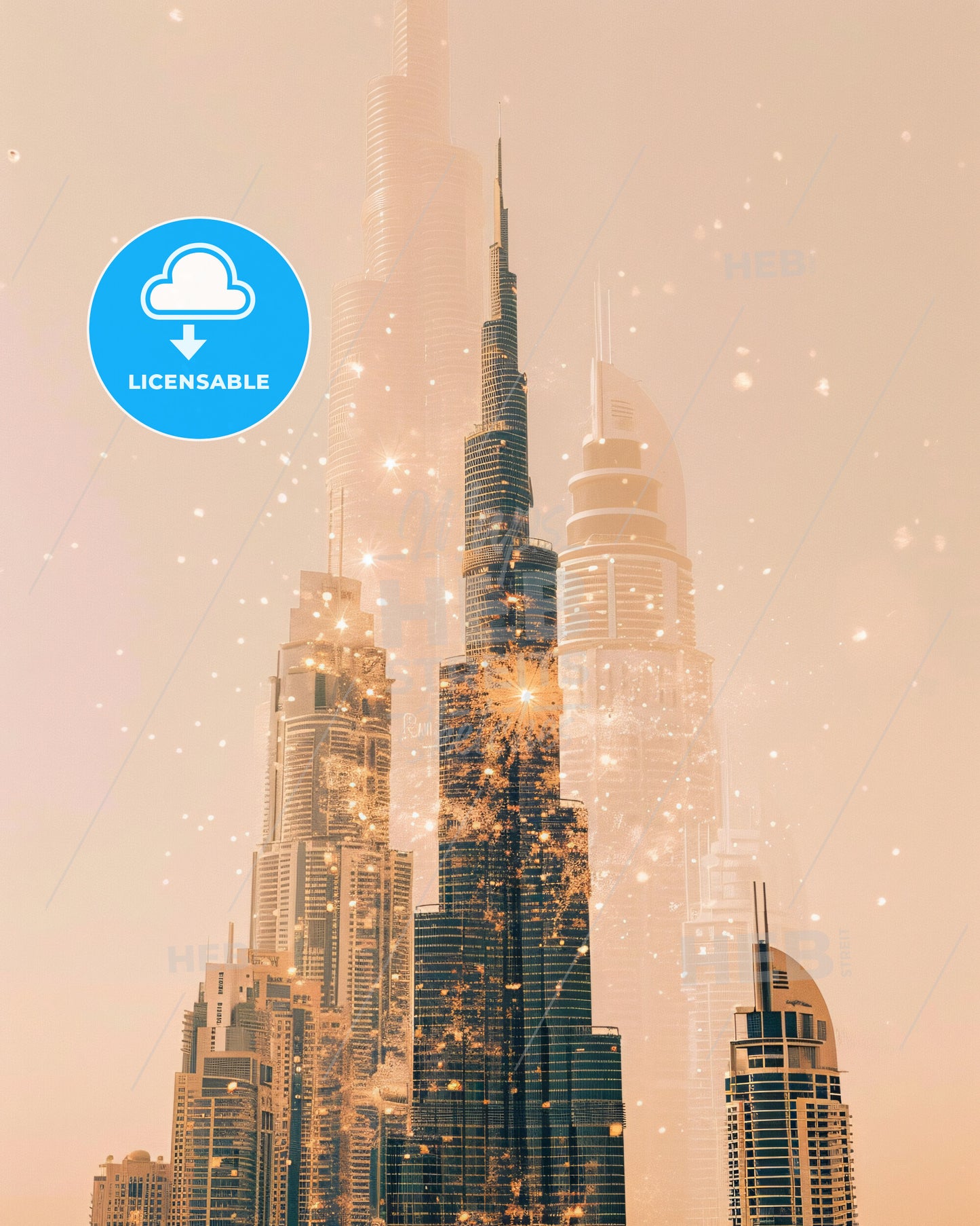 Khalifah City Skyline Fusion Art Poster - A group of tall buildings with many pointed spires