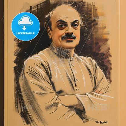 Khalil Gibran, 1883 - 1931, Lebanese-American writer and poet - A Man With Mustache And Folded Arms