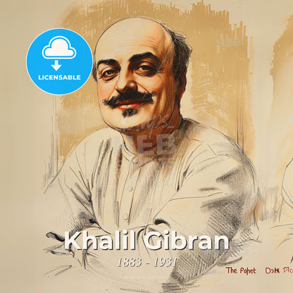 Khalil Gibran, 1883 - 1931, Lebanese-American writer and poet - A Man With A Mustache Print Template