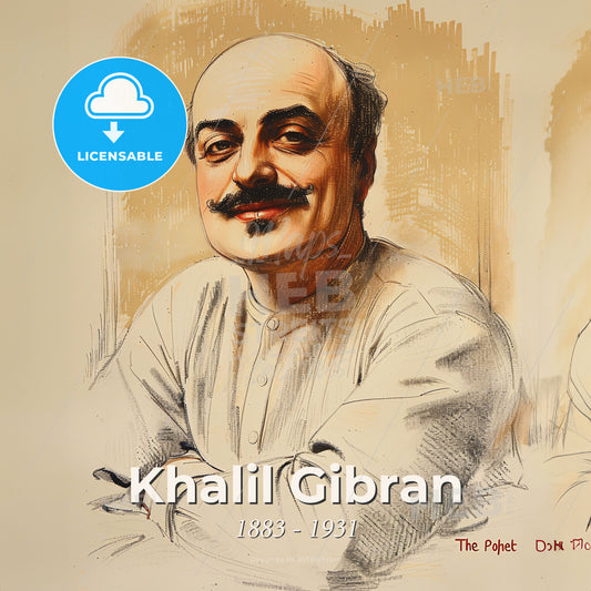 Khalil Gibran, 1883 - 1931, Lebanese-American writer and poet - A Man With A Mustache Print Template