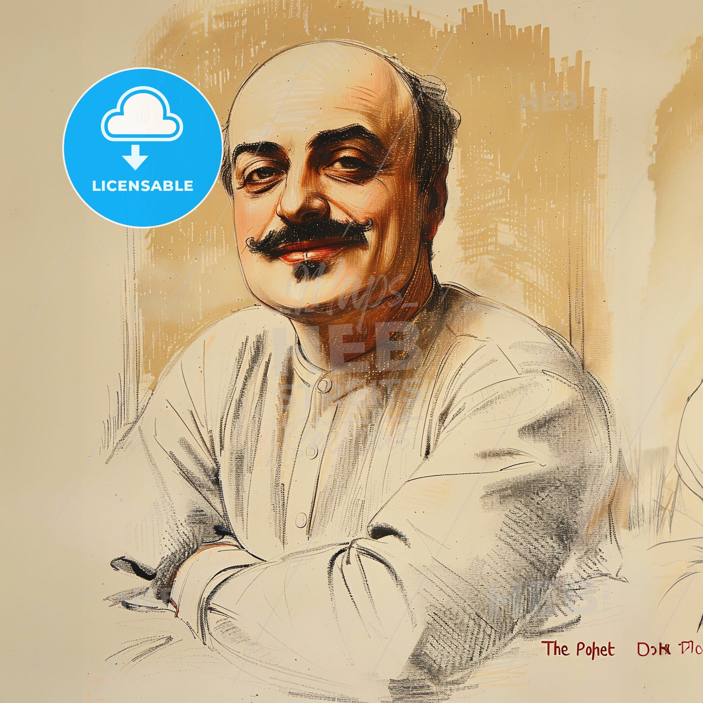 Khalil Gibran, 1883 - 1931, Lebanese-American writer and poet - A Man With A Mustache