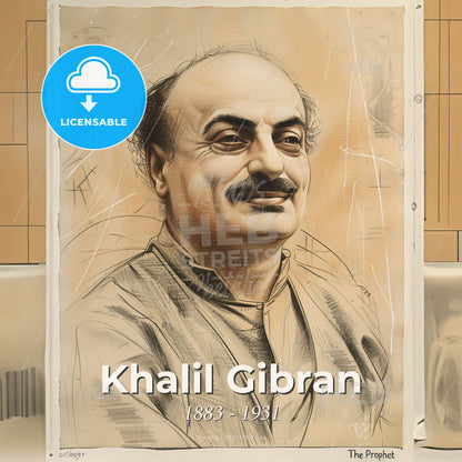 Khalil Gibran, 1883 - 1931, Lebanese-American writer and poet - A Drawing Of A Man Print Template