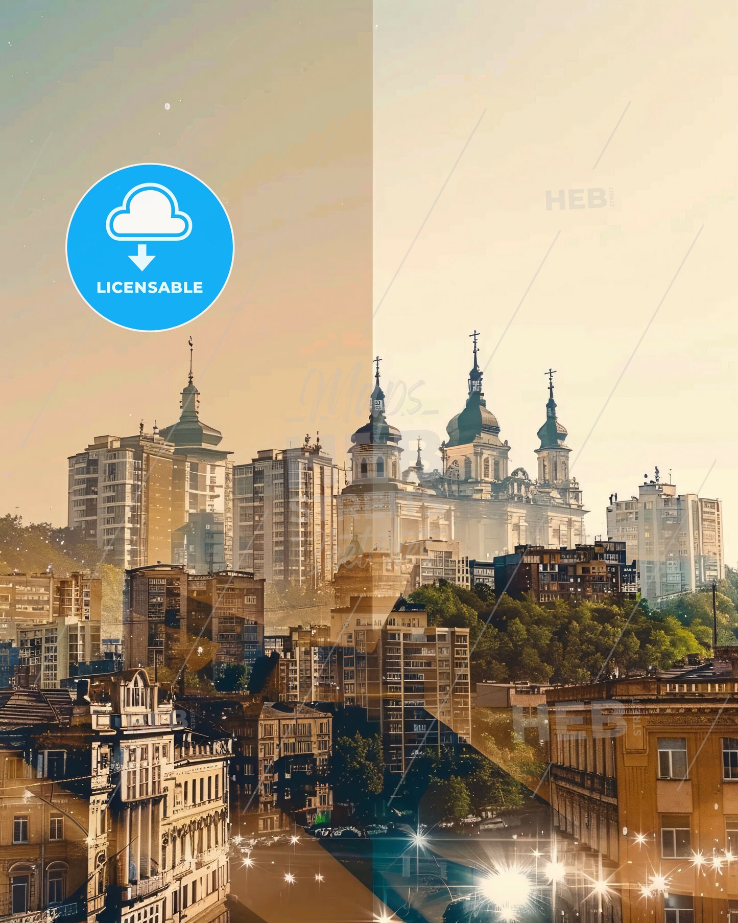 Kharkiv City Skyline Double Exposure Poster Art - A city with many buildings