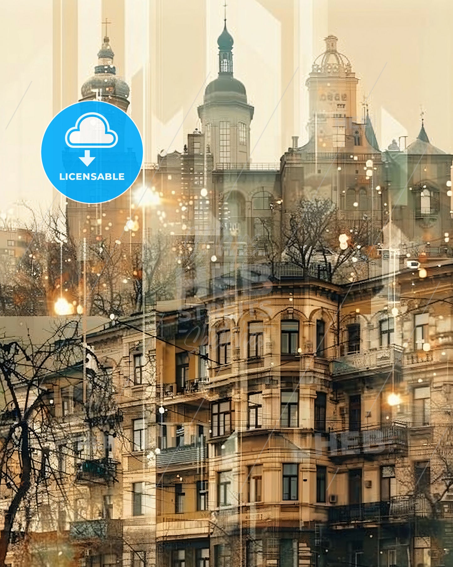 Kharkiv Skyline Duo-tone Cityscape with Local Icons - A building with many windows