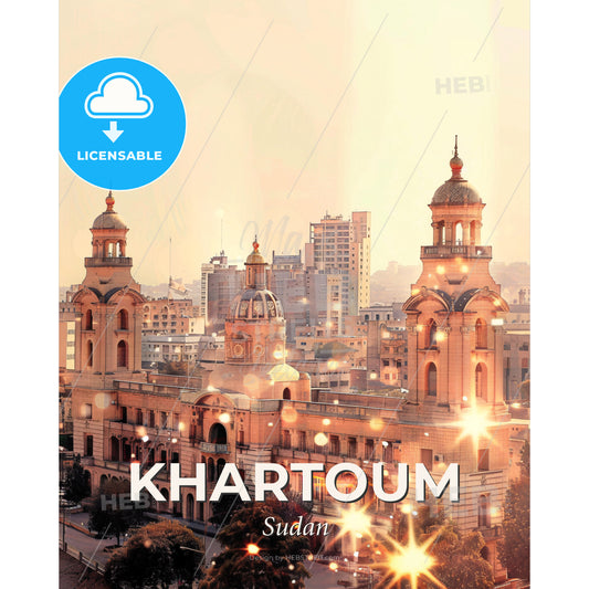 Khartoum City Skyline Composite Artwork - A large building with towers and lights - Square format print template