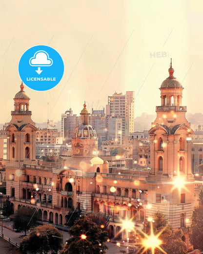 Khartoum City Skyline Composite Artwork - A large building with towers and lights