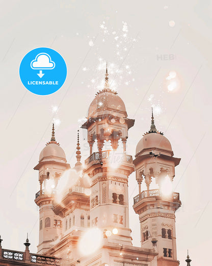 Khartoum Skyline Minimalistic Double Exposure Art - A building with towers and towers with lights