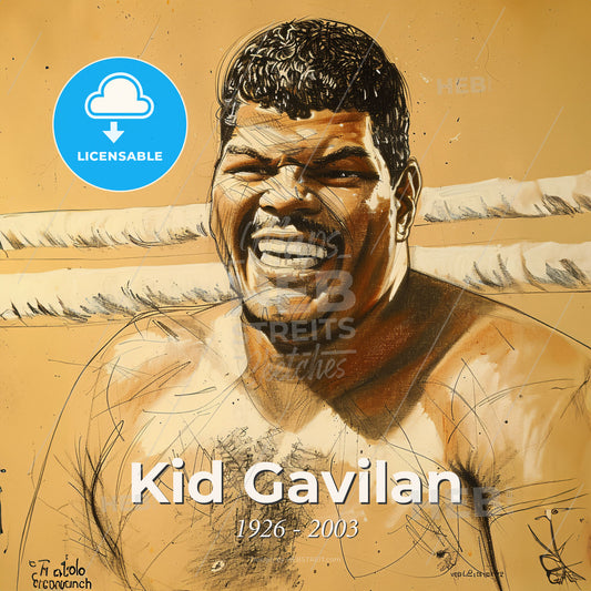 Kid Gavilan, 1926 - 2003, Cuban welterweight boxer - A Man With A Boxing Ring Print Template