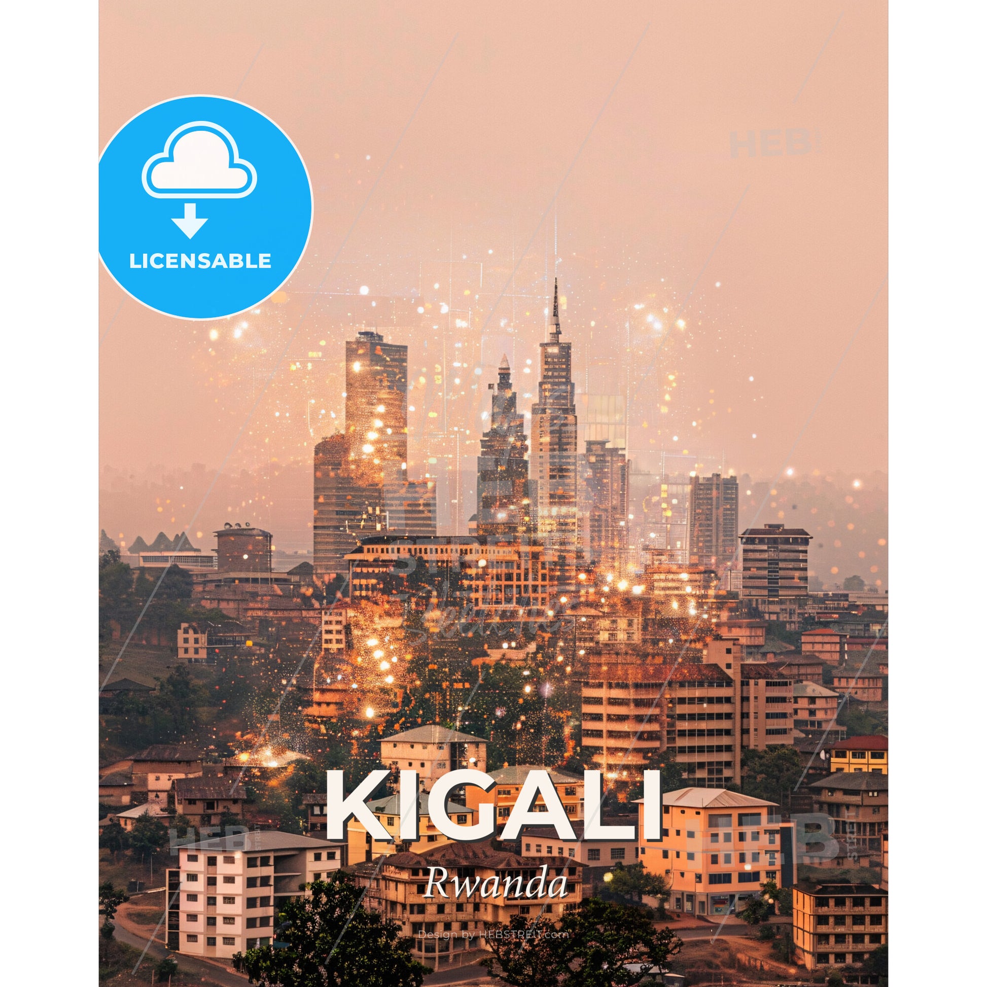 Kigali Rwanda City Skyline Night Art - A city with many buildings - Square format print template