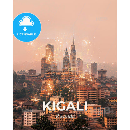 Kigali Rwanda City Skyline Night Art - A city with many buildings - Square format print template
