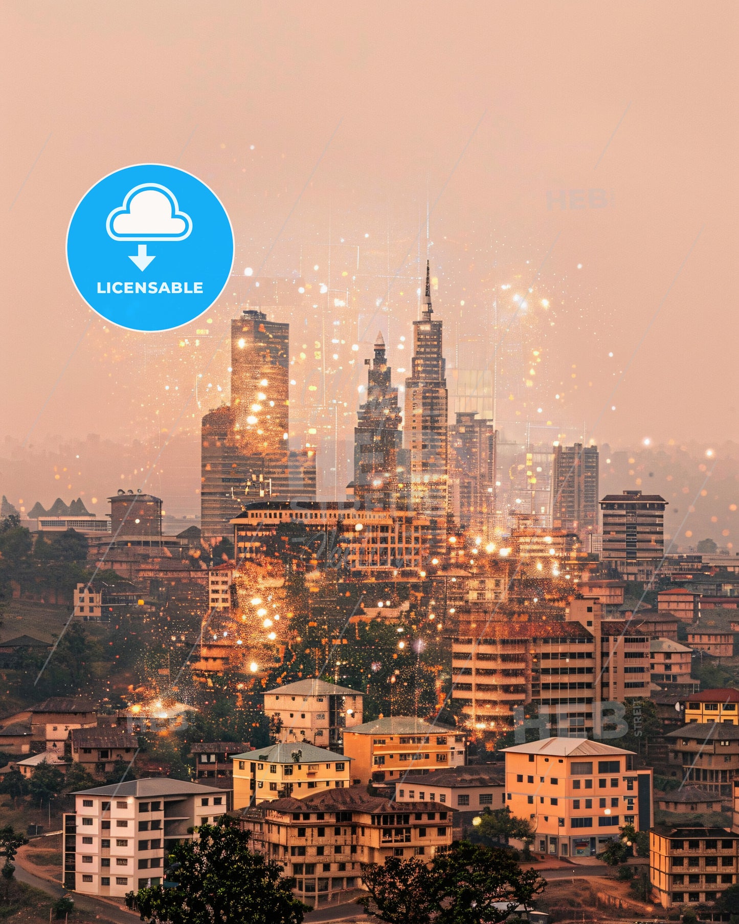 Kigali Rwanda City Skyline Night Art - A city with many buildings