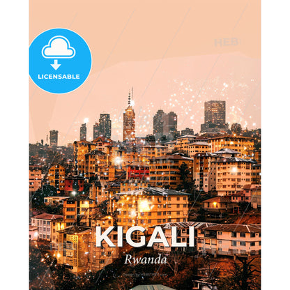 Kigali Skyline: Lights, Architecture, Beige - A city with many buildings and fireworks - Square format print template