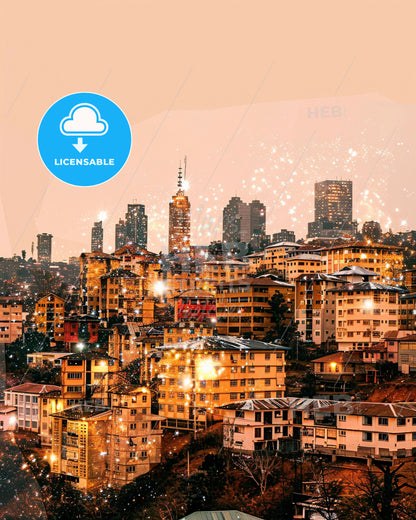 Kigali Skyline: Lights, Architecture, Beige - A city with many buildings and fireworks