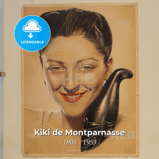 Kiki de Montparnasse, 1901 - 1953, French artist's model and singer - A Woman With A Black Mouthpiece Print Template