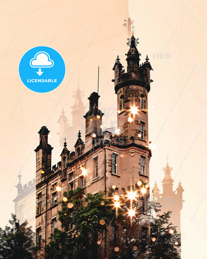 Kilkenny Icon Skyline Poster Bright Silhouette - A building with towers and trees