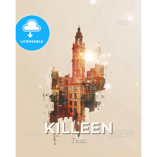 Killeen Skyline Composite Art: Backlight Brilliance - A building with a tower - Square format print template