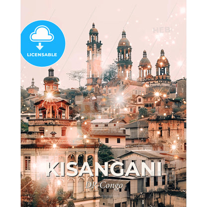 Kisangani Congo Skyline Sparkles Night Art - A city with many buildings and lights - Square format print template