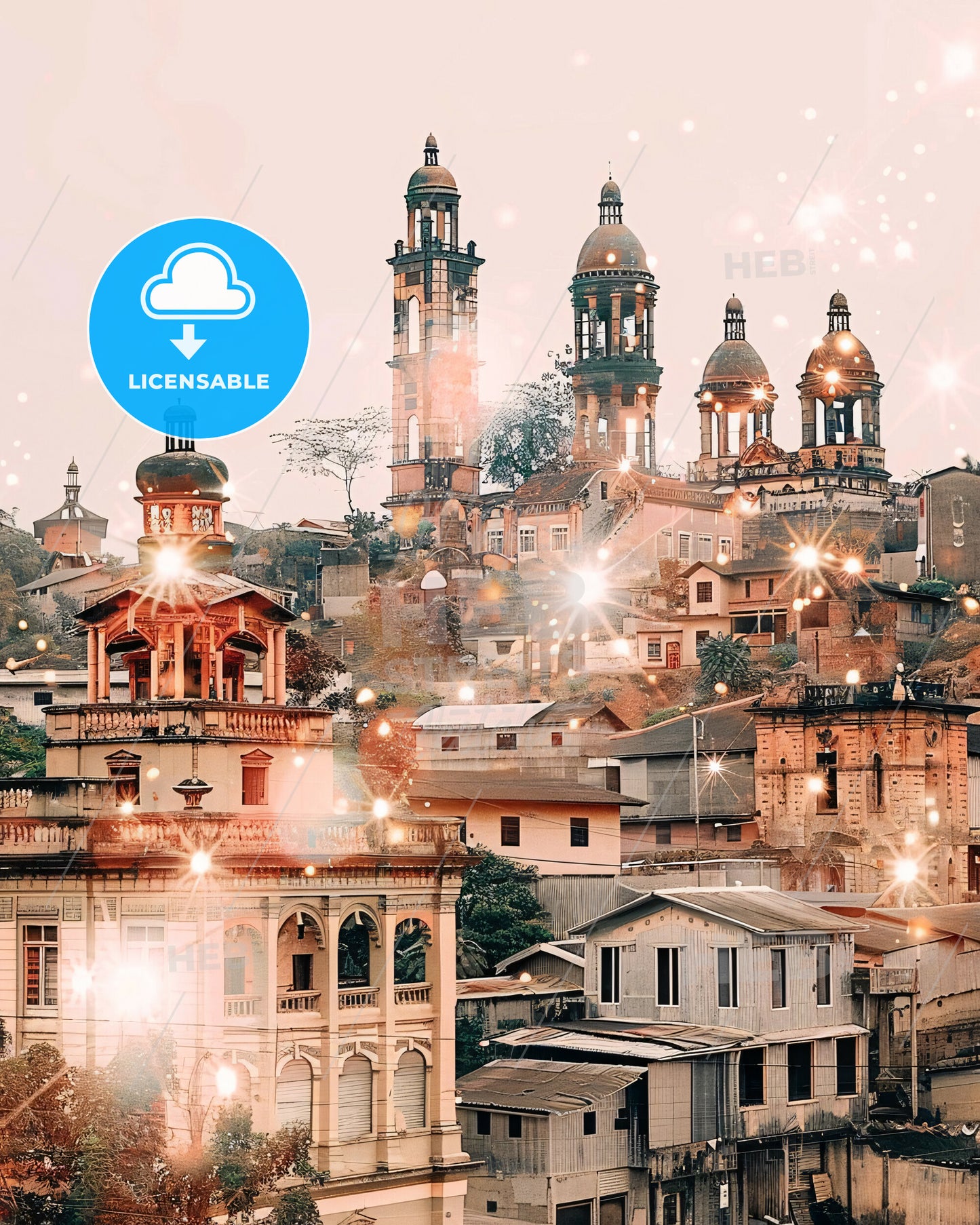 Kisangani Congo Skyline Sparkles Night Art - A city with many buildings and lights