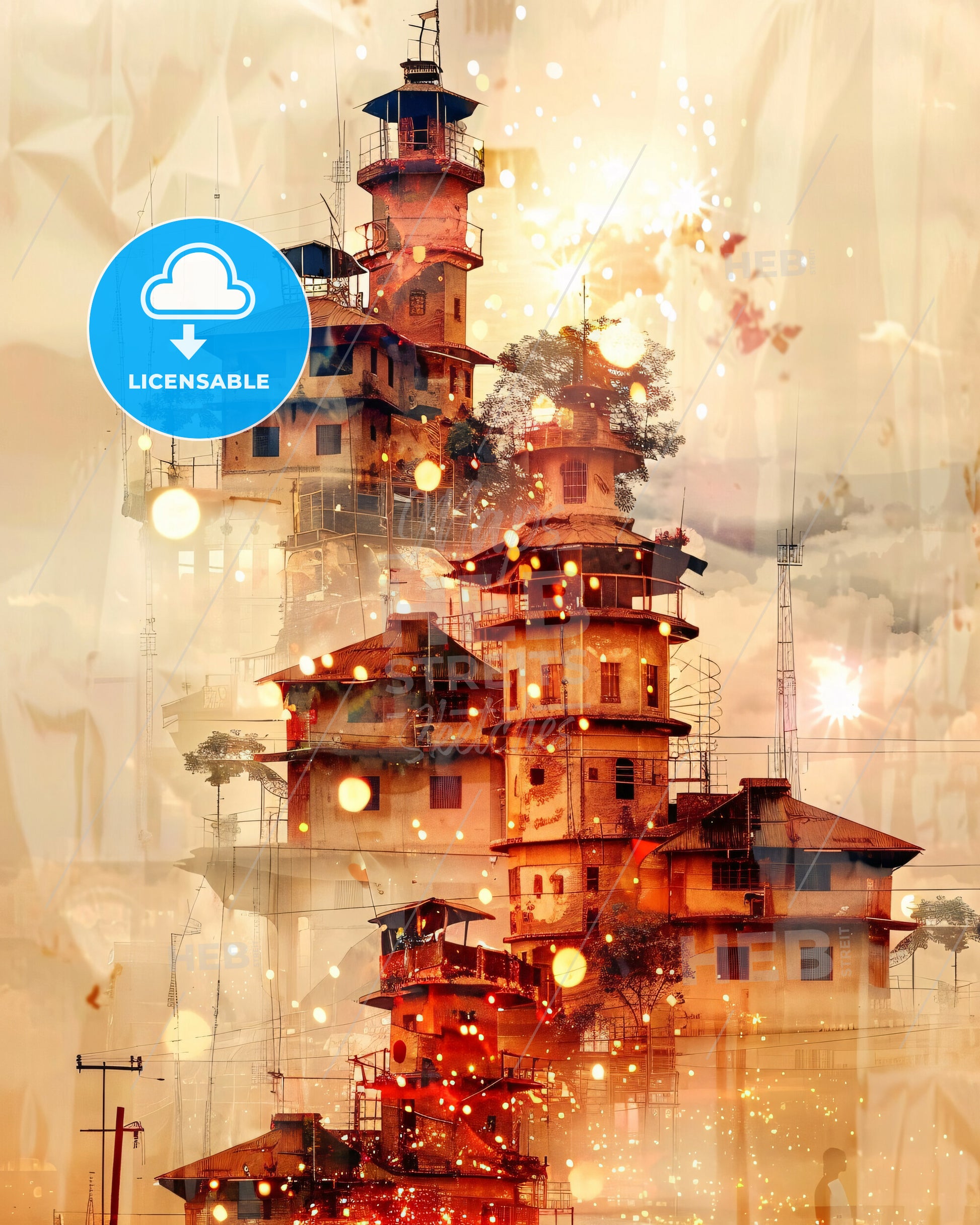 Kisangani City Skyline Double Exposure Composite Art - A building with many towers