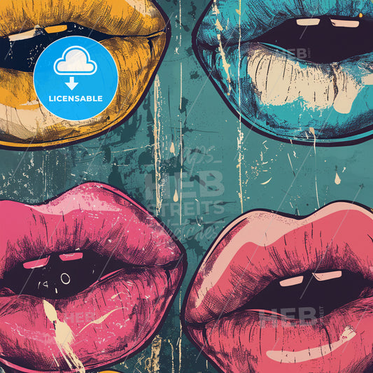 A Group Of Lips Drawn On A Wall