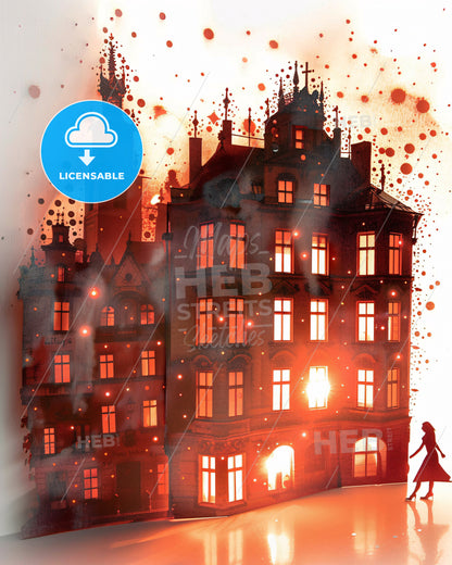 Klagenfurt Skyline Double Exposure Composite Art - A paper cut out of a building with a woman walking