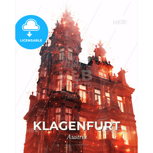 Klagenfurt Skyline Art Poster, Bright Beige - A building with many windows - Square format print template