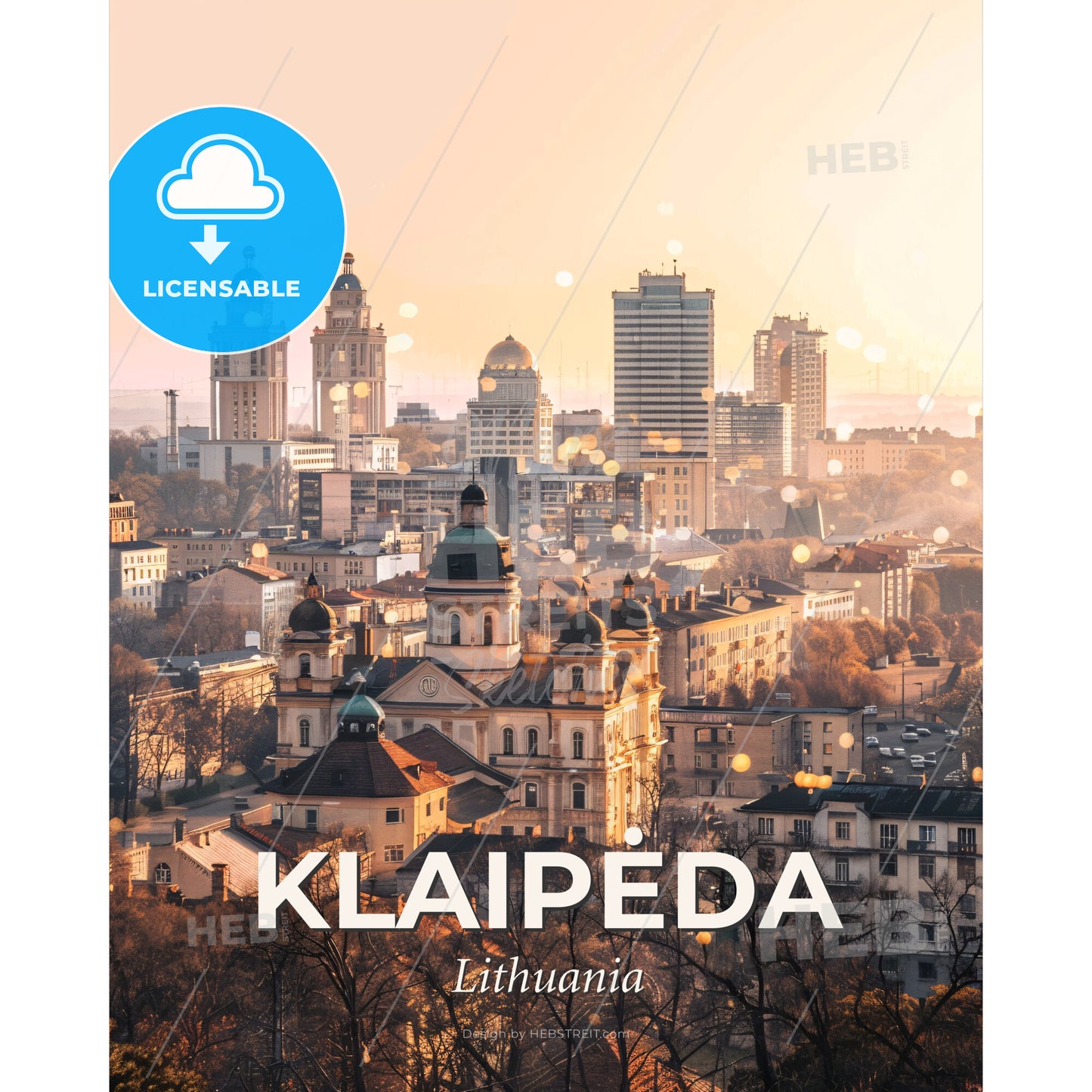 Klaipeda City Lightscapes Poster Art - A city with many buildings - Square format print template