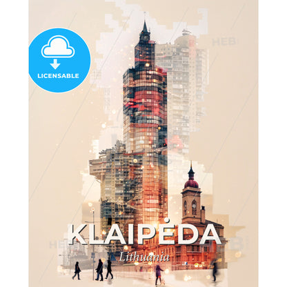 Klaipeda Double Exposure Skyline Art Poster - A city skyline with a tall building - Square format print template