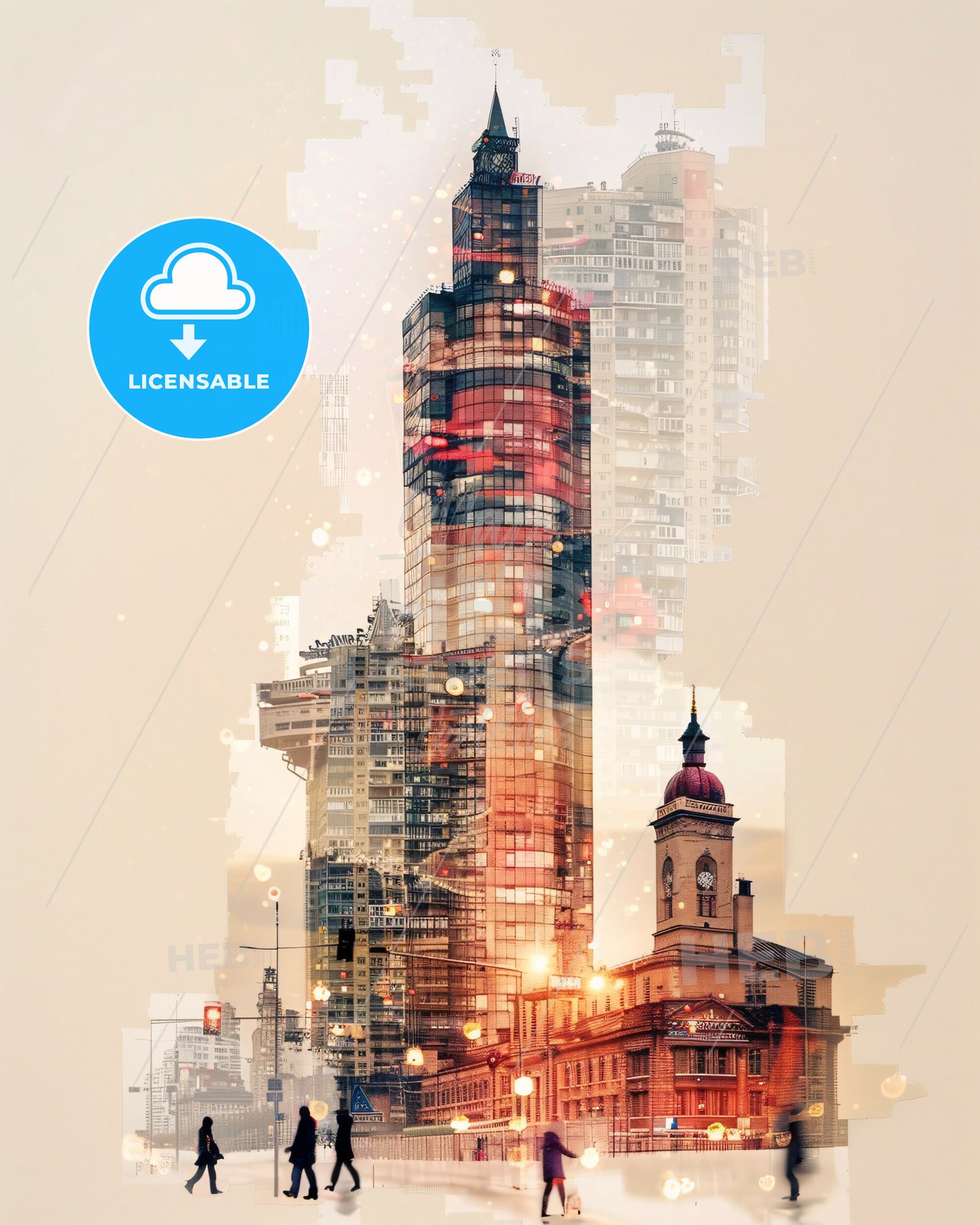 Klaipeda Double Exposure Skyline Art Poster - A city skyline with a tall building