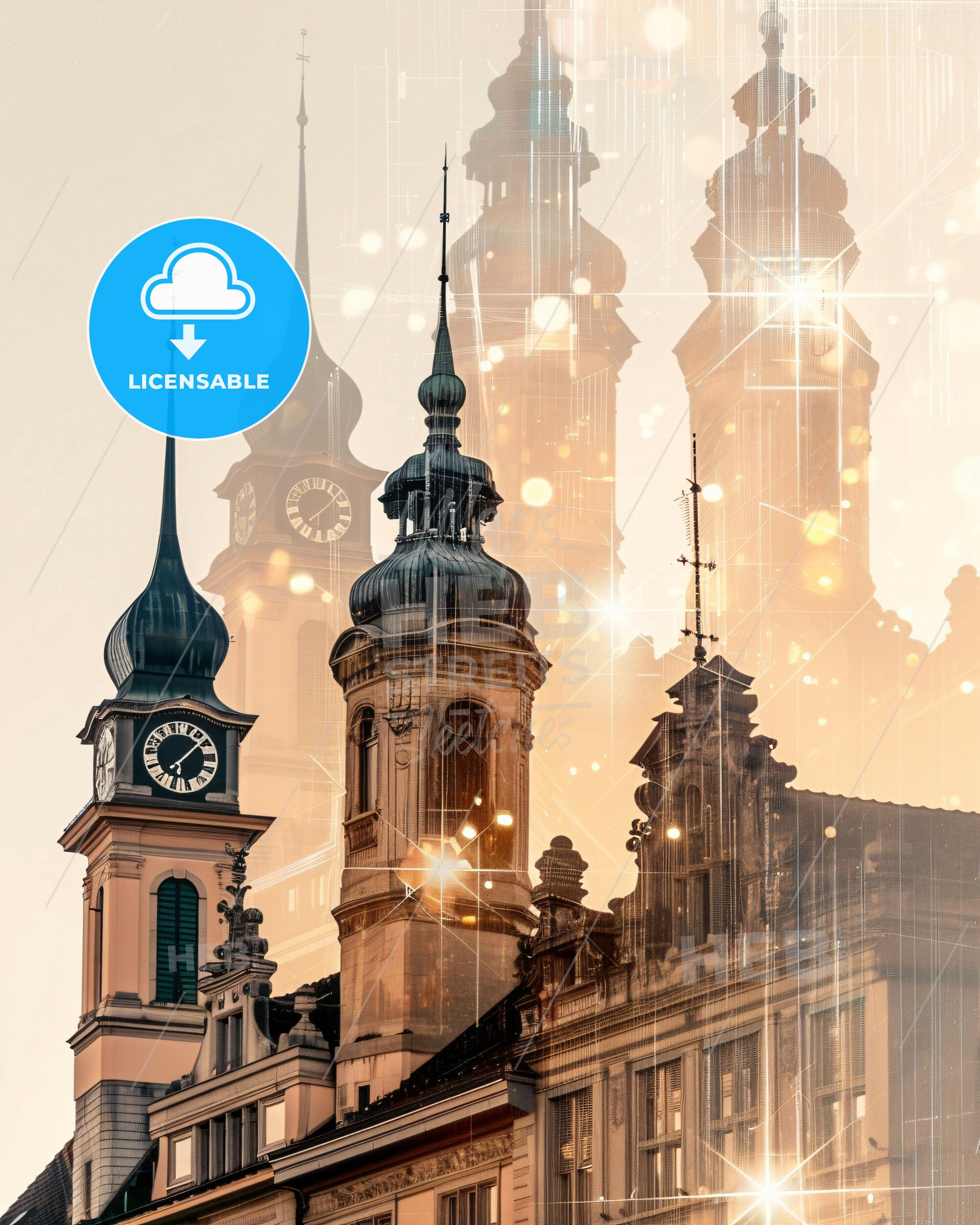 KÃ¶niz Cityscape Art with Swiss Architecture - A building with a clock tower