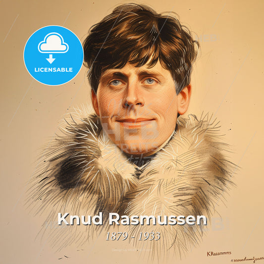 Knud Rasmussen, 1879 - 1933, Greenlandic-Danish explorer - A Man With Brown Hair Wearing A Fur Coat Print Template