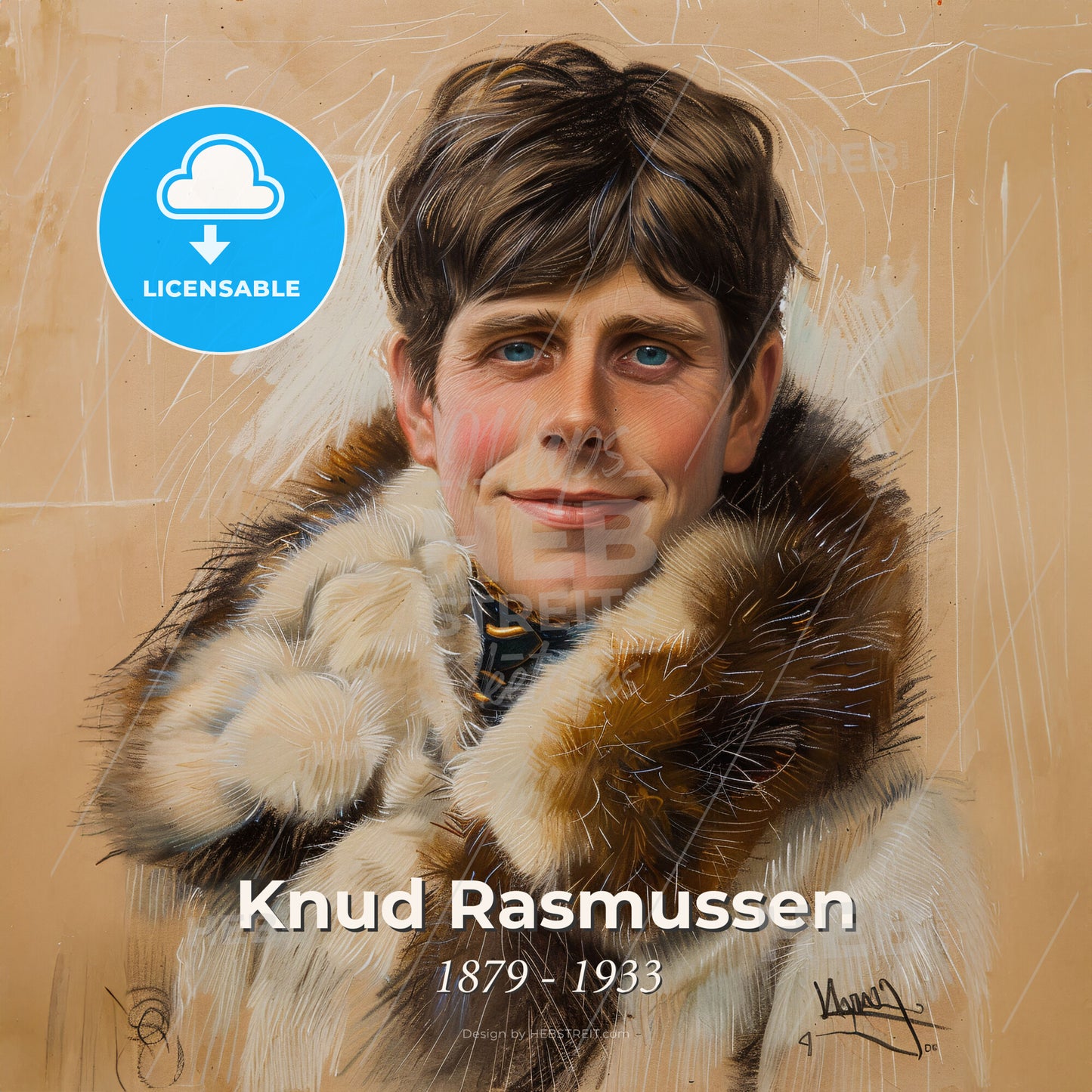 Knud Rasmussen, 1879 - 1933, Greenlandic-Danish explorer - A Painting Of A Man In A Fur Coat Print Template
