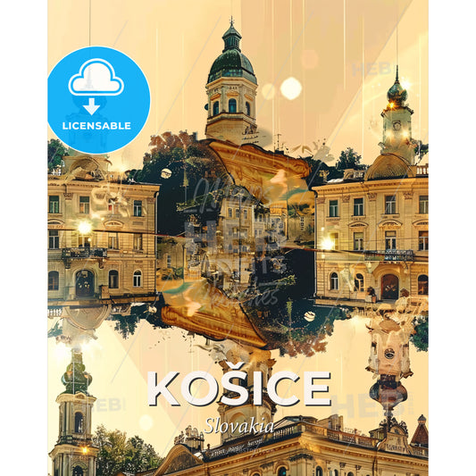 Košice Skyline Composite Art Poster - A group of buildings with towers - Square format print template