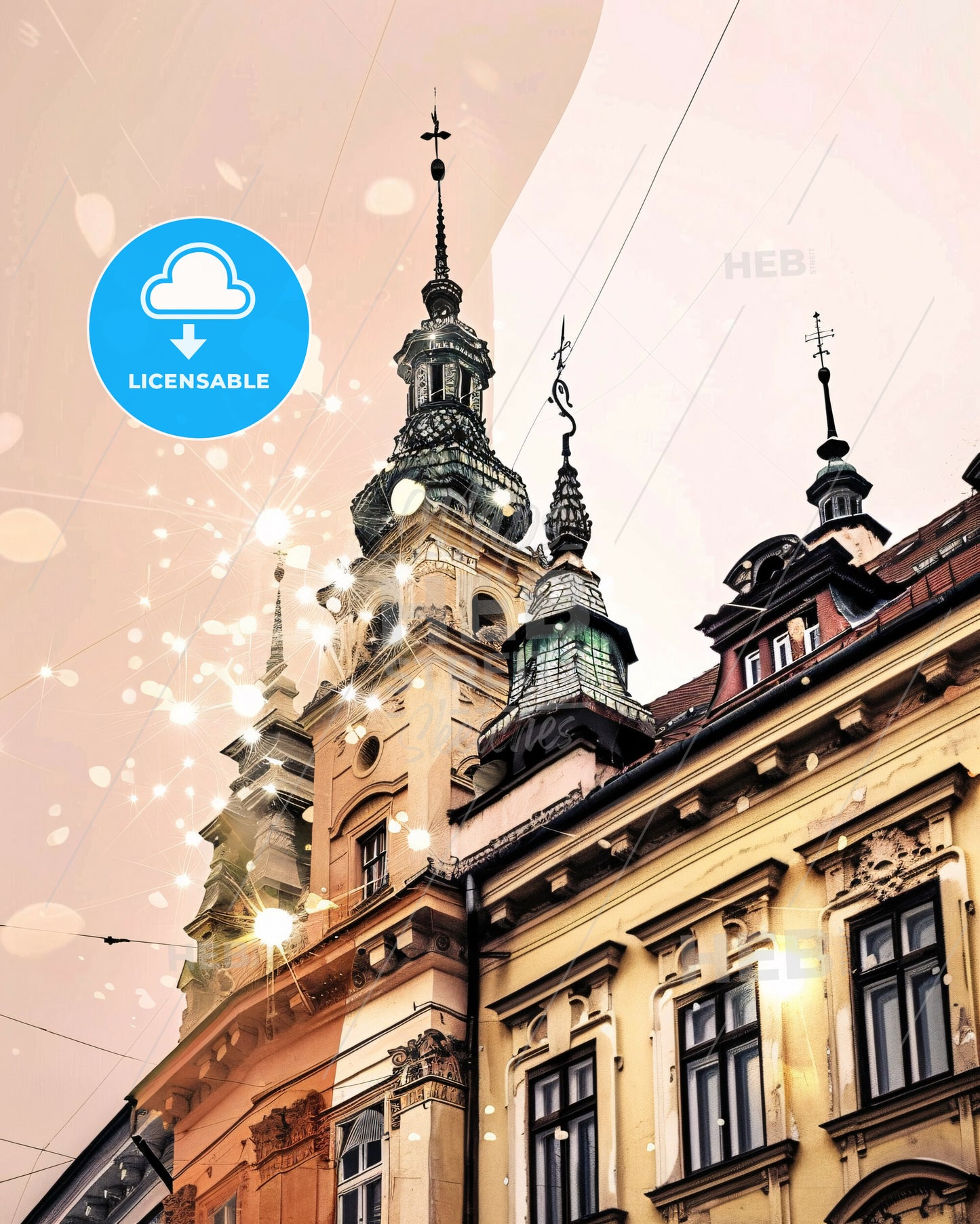 Košice City Skyline Art Poster, Beige - A building with a tower