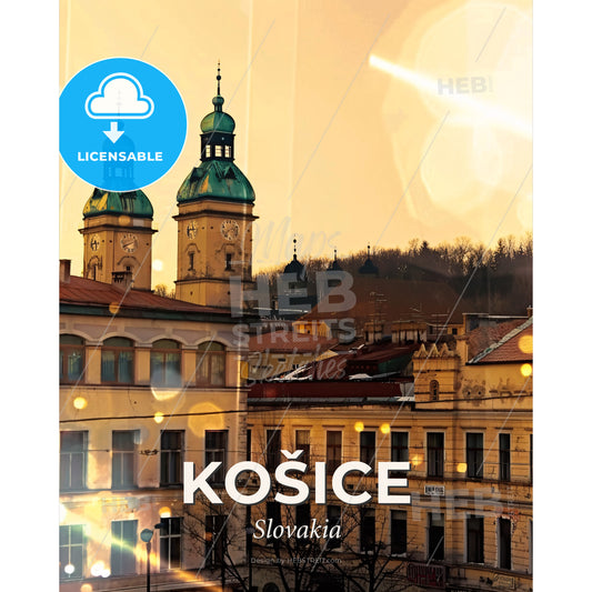 Kosice Cityscape Double Exposure Art Poster - A building with a clock tower - Square format print template