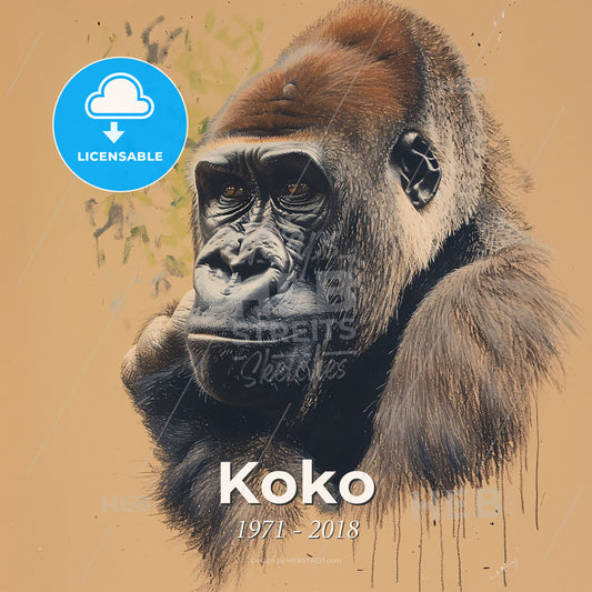 Koko, 1971 - 2018, Western Lowland Gorilla - A Gorilla With A Brown Background Print Template