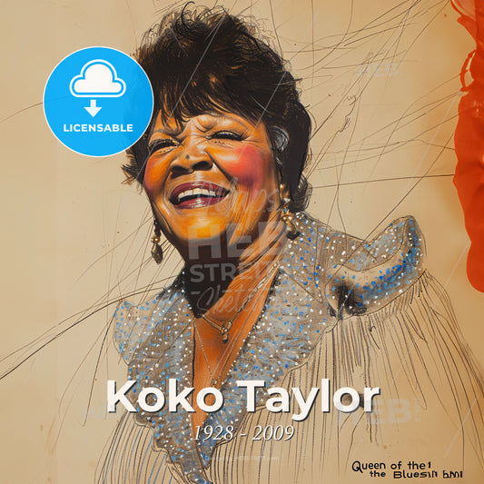 Koko Taylor, 1928 - 2009, American blues singer - A Woman Smiling With A Spider Web Print Template