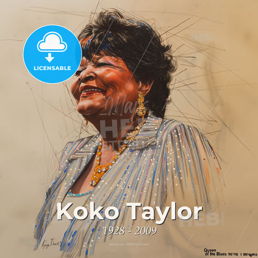 Koko Taylor, 1928 - 2009, American blues singer - A Woman Smiling With A Gold Necklace Print Template