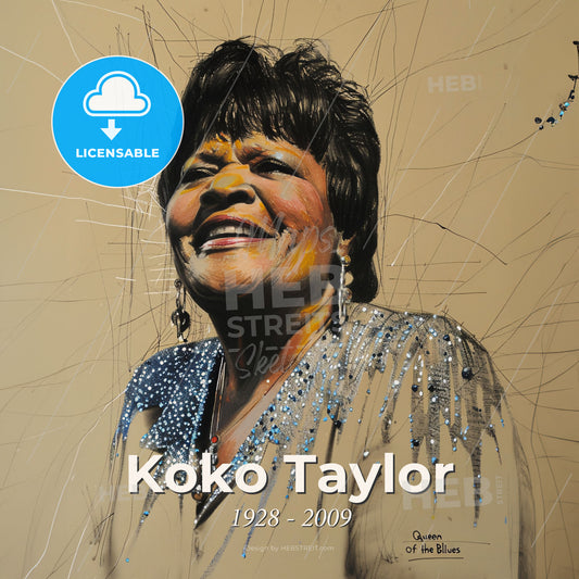 Koko Taylor, 1928 - 2009, American blues singer - A Woman Smiling With A Broken Glass Print Template