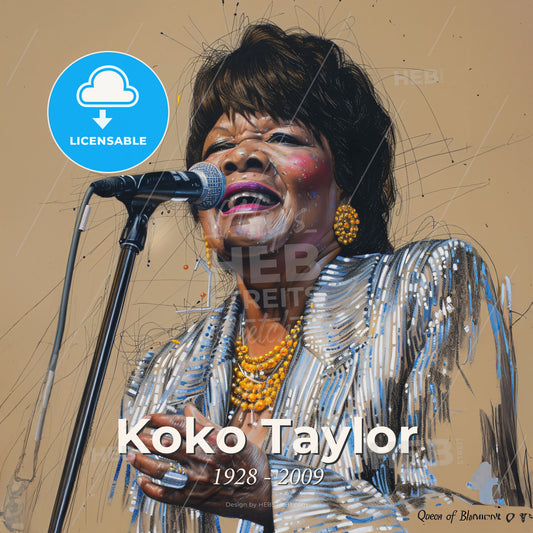 Koko Taylor, 1928 - 2009, American blues singer - A Woman Singing Into A Microphone Print Template