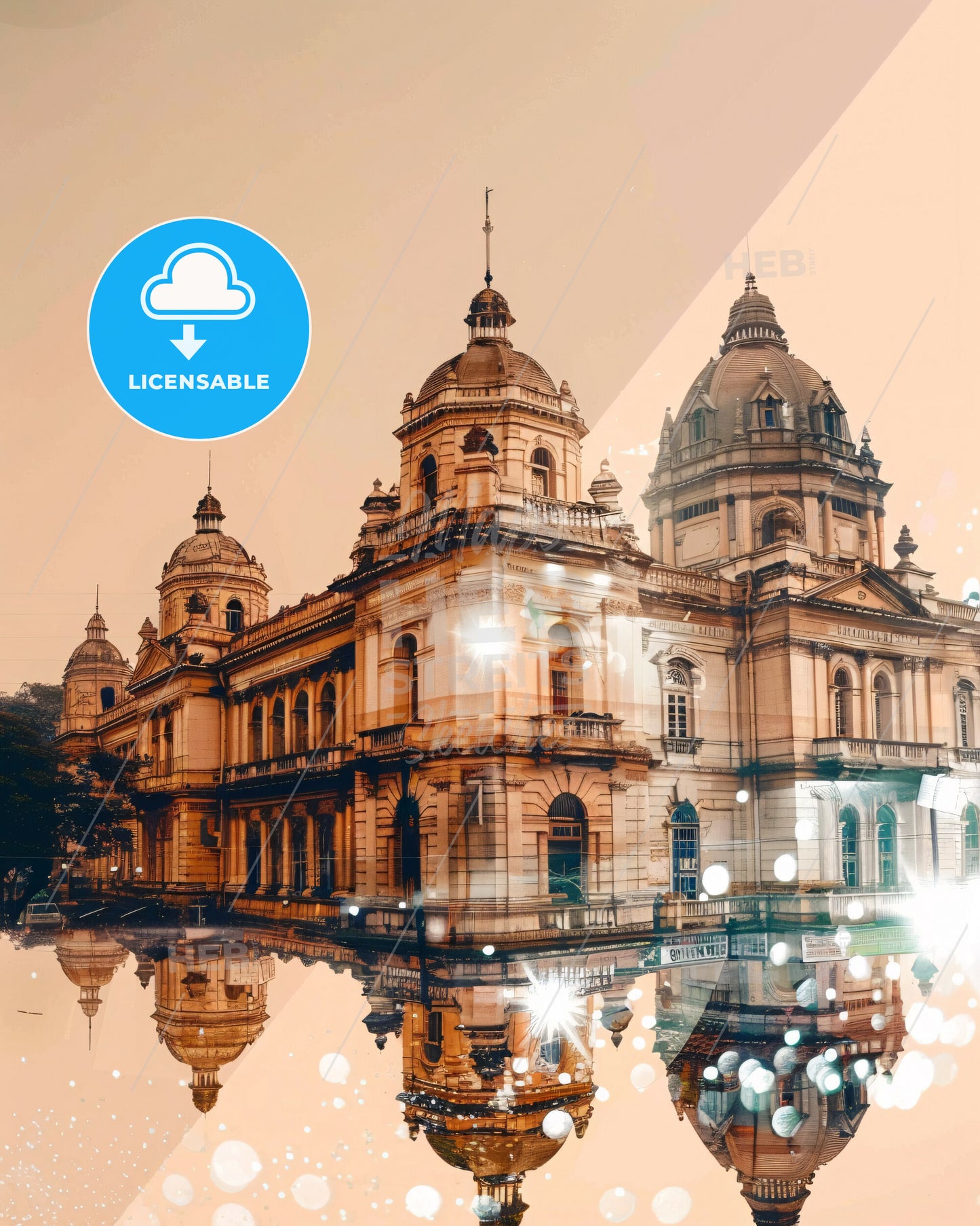 Kolkata Skyline Double Exposure Art Print - A building with a reflection of the water