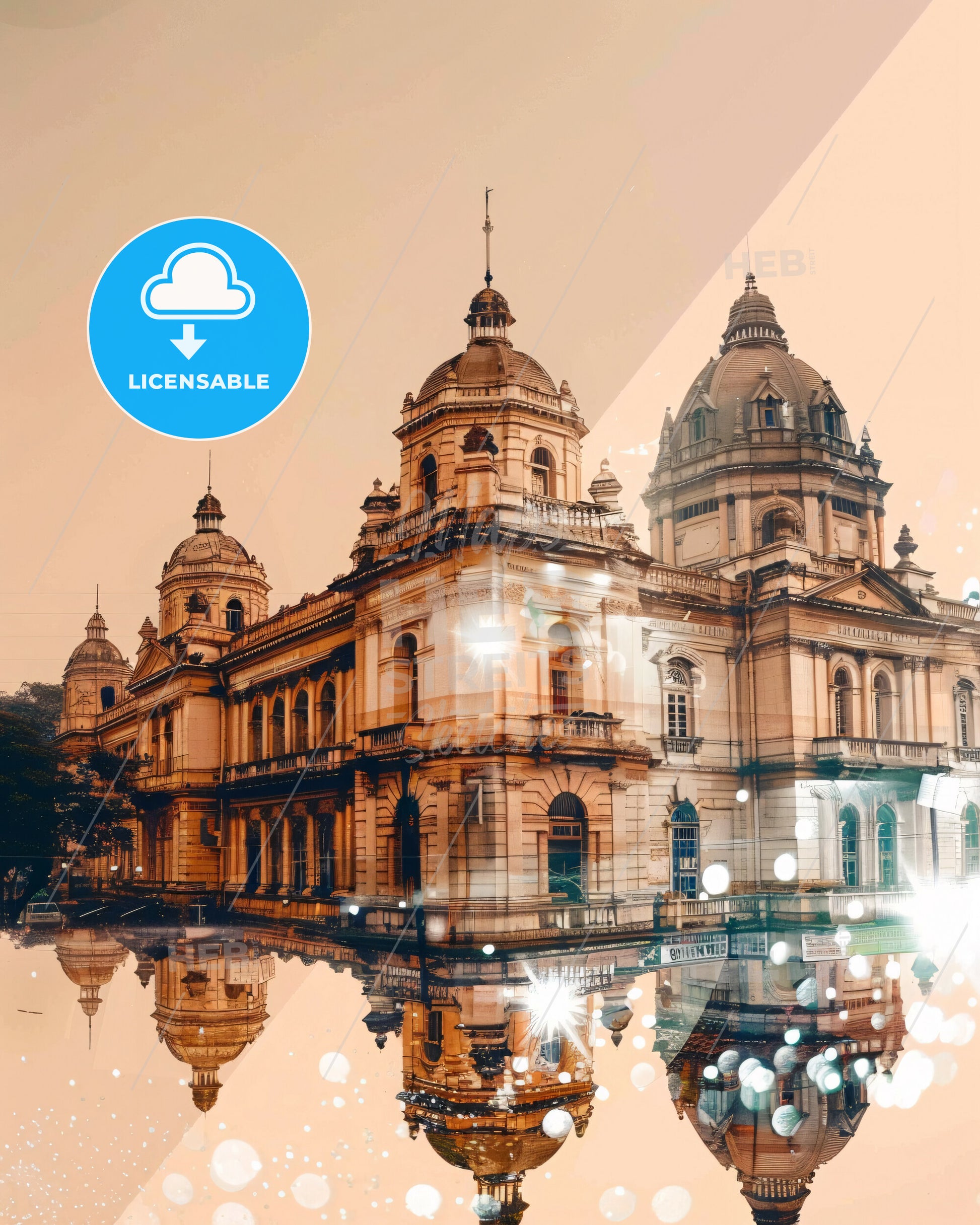 Kolkata Skyline Double Exposure Art Print - A building with a reflection of the water