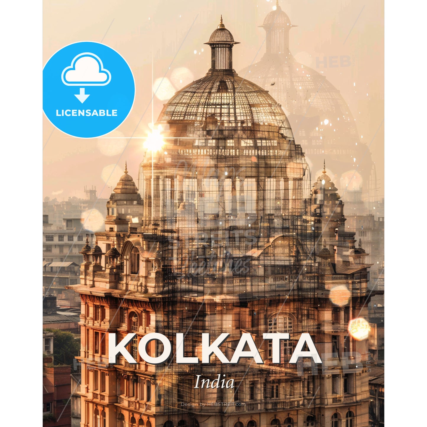 Kolkata Skyline Double Exposure Art - A building with a dome - Square format print template