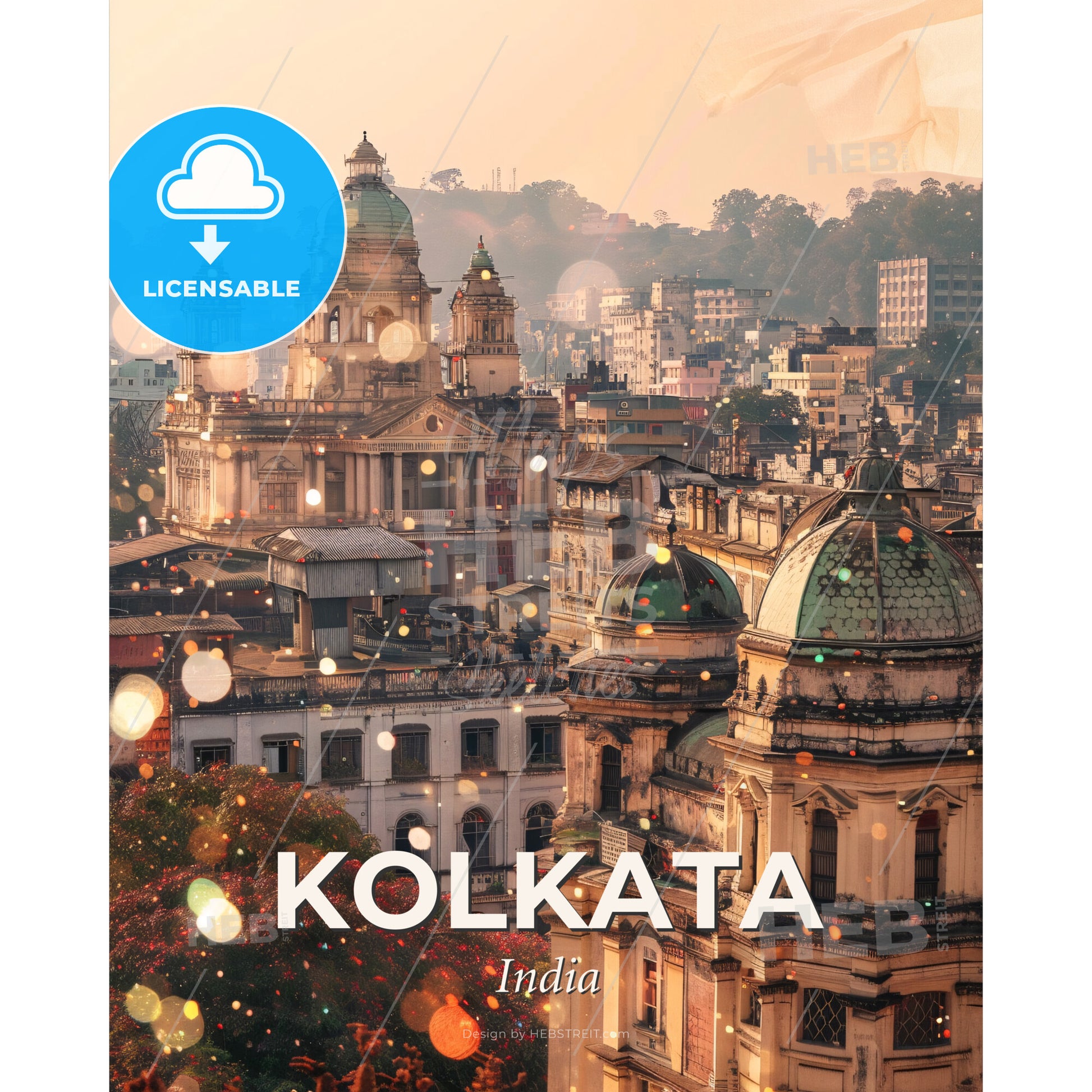 Kolkata: City Lights in Double Exposure - A city with many buildings - Square format print template