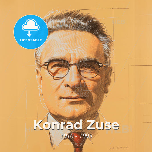 Konrad Zuse, 1910 - 1995, German engineer and computer pioneer - A Man Wearing Glasses And A Tie Print Template