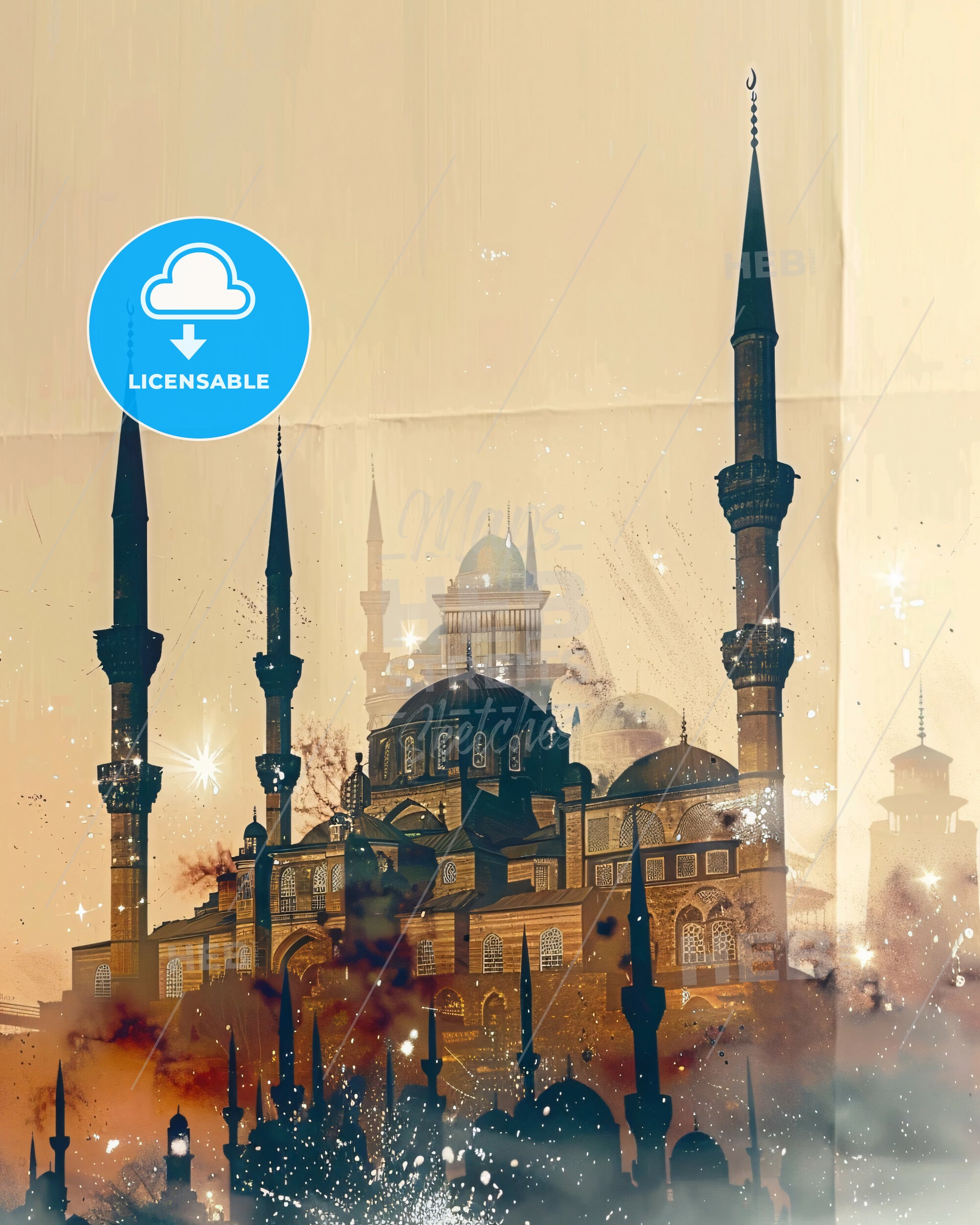 Konya Architecture and City Skyline Poster Art - A building with towers and a dome