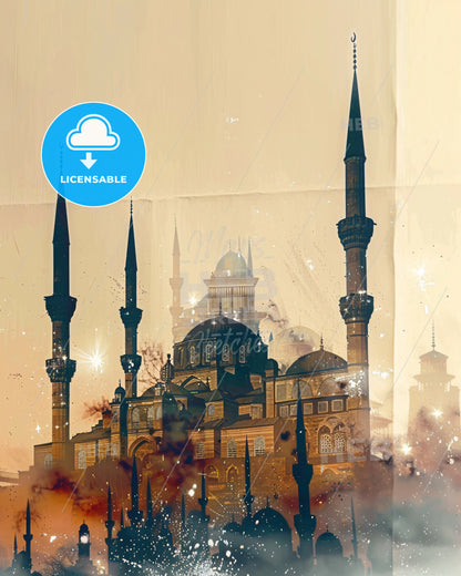 Konya Architecture and City Skyline Poster Art - A building with towers and a dome