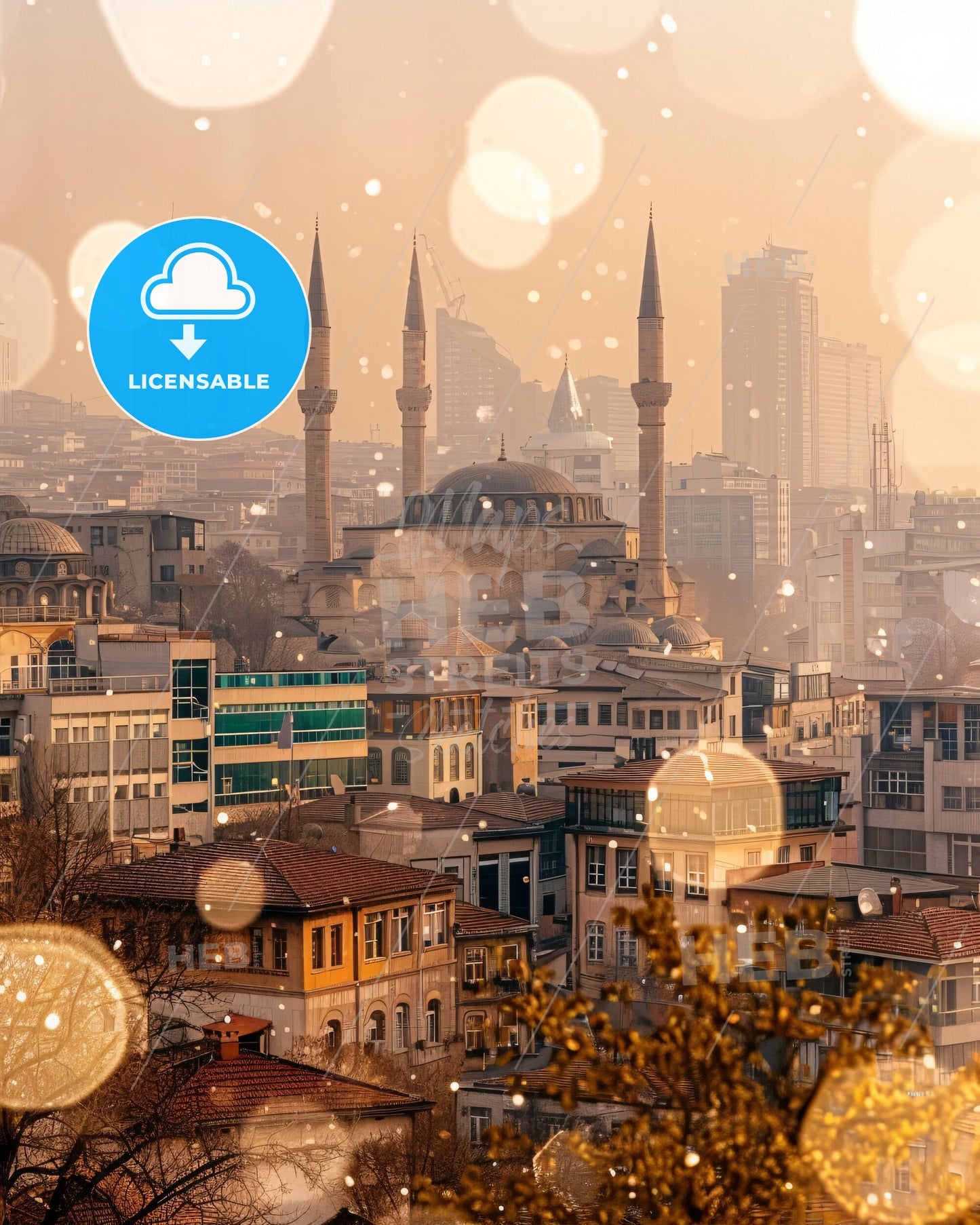 Konya City Skyline Art - Poster Print - Beige Paper - A city with many towers and buildings